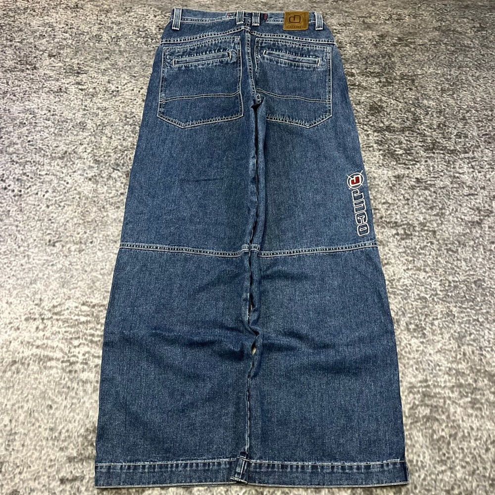 Vintage JNCO Jeans Double Knee 30x32 Blue Embroidered Baggy Wide Leg 90s Y2K